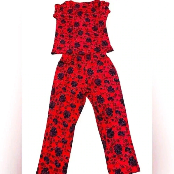 Charmour, Floral Red & Black Pajama Set - Cozy Comfort, Small 🌙 - Picture 6 of 11